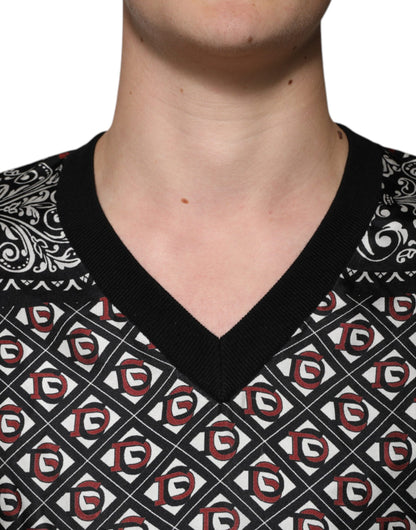 Dolce &amp; Gabbana Black Logo Wool V-neck Pullover Sweater