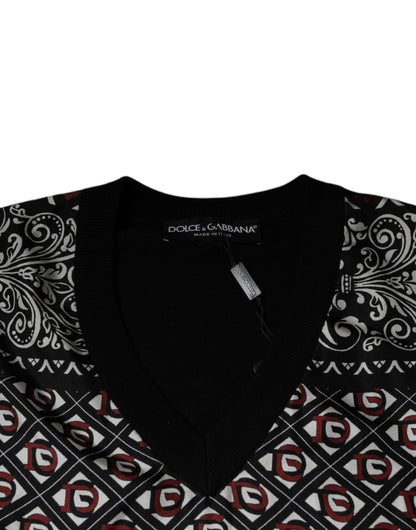 Dolce &amp; Gabbana Black Logo Wool V-neck Pullover Sweater