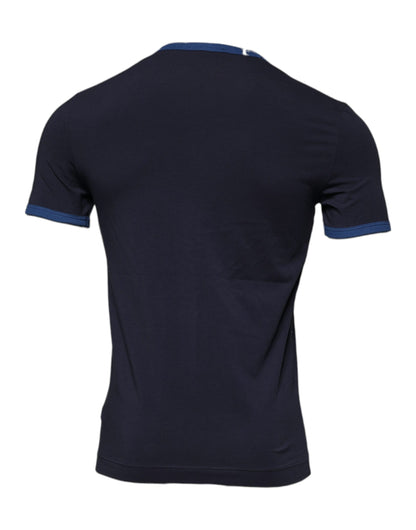 Dolce &amp; Gabbana – Blaues Unterwäsche-T-Shirt aus Baumwollstretch mit Rundhalsausschnitt