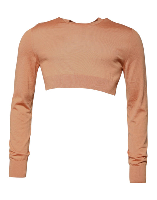 Dolce &amp; Gabbana Beige Wool Crewneck Pullover Cropped Sweater