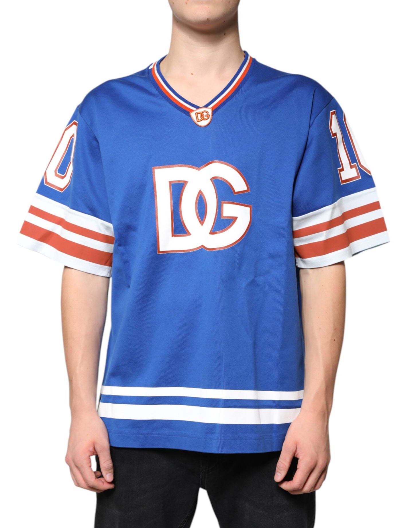 Dolce &amp; Gabbana Blue Logo V-neck Short Sleeve T-shirt