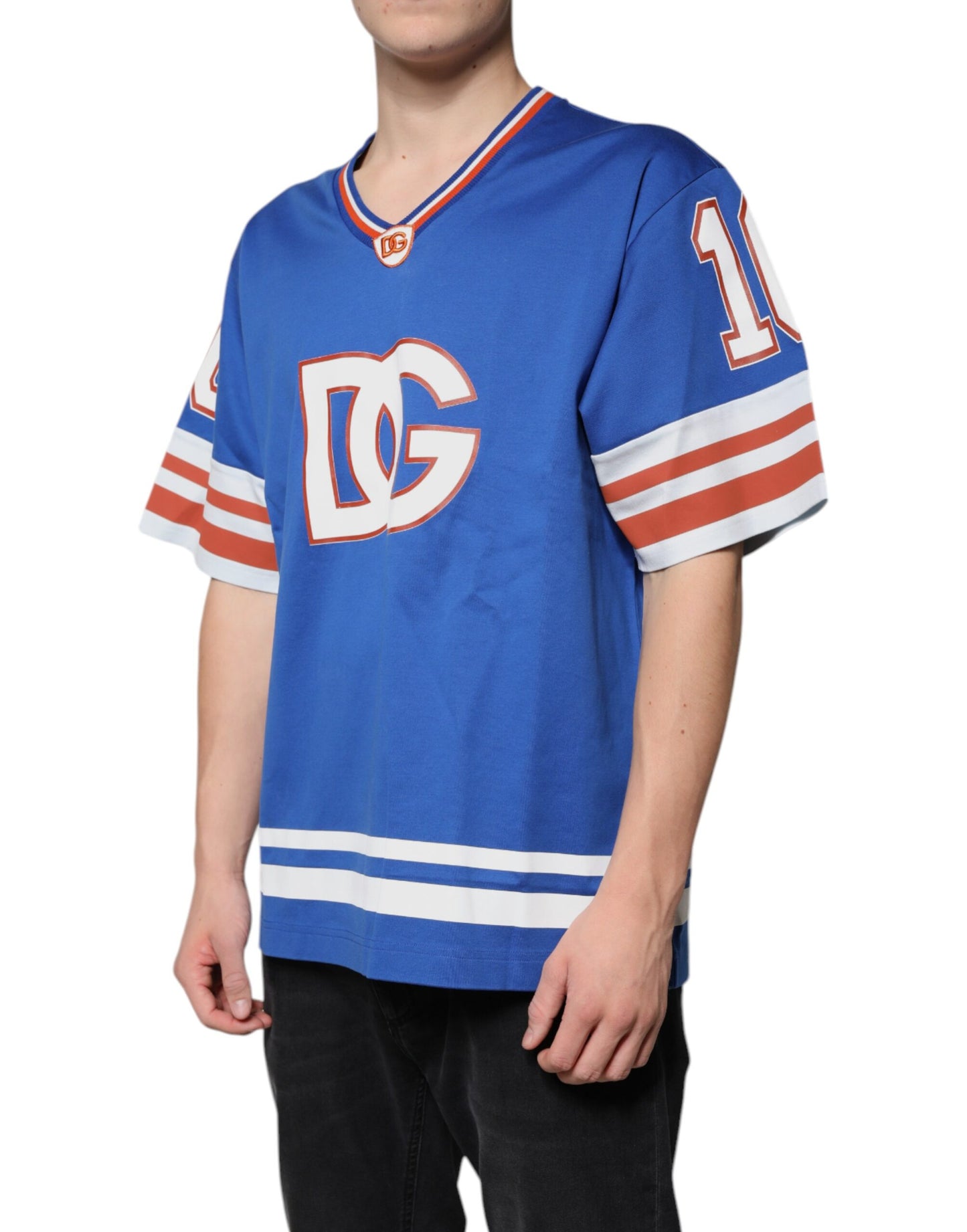 Dolce &amp; Gabbana Blue Logo V-neck Short Sleeve T-shirt