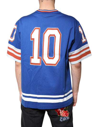 Dolce &amp; Gabbana Blue Logo V-neck Short Sleeve T-shirt