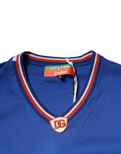 Dolce &amp; Gabbana Blue Logo V-neck Short Sleeve T-shirt