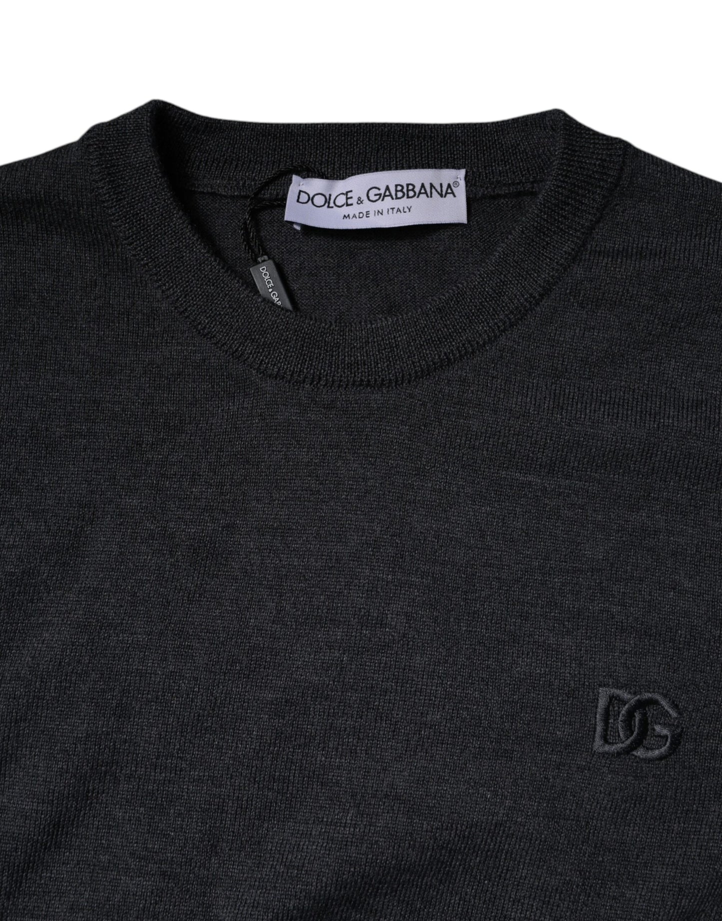 Dolce &amp; Gabbana Dark Gray DG Logo Crew Neck Pullover Sweater