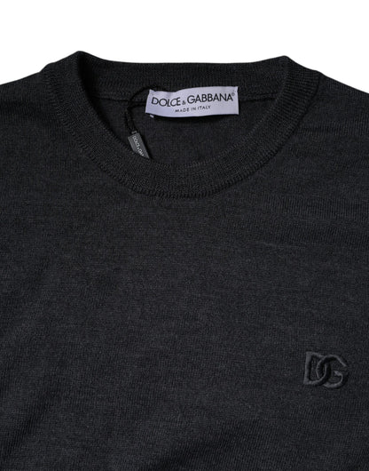 Dolce &amp; Gabbana Dark Gray DG Logo Crew Neck Pullover Sweater