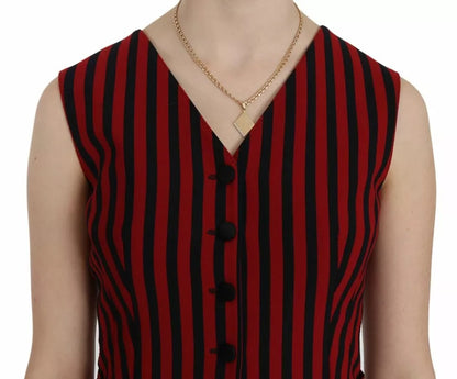 Dolce &amp; Gabbana Red Black Stripe Vest Waistcoat Blouse Top