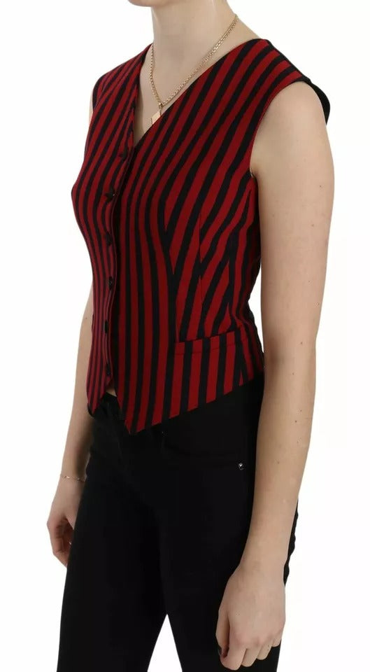 Dolce &amp; Gabbana Red Black Stripe Vest Waistcoat Blouse Top