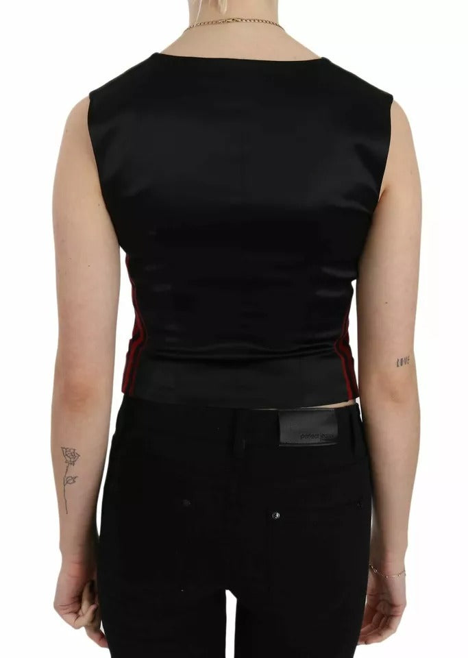 Dolce &amp; Gabbana Red Black Stripe Vest Waistcoat Blouse Top