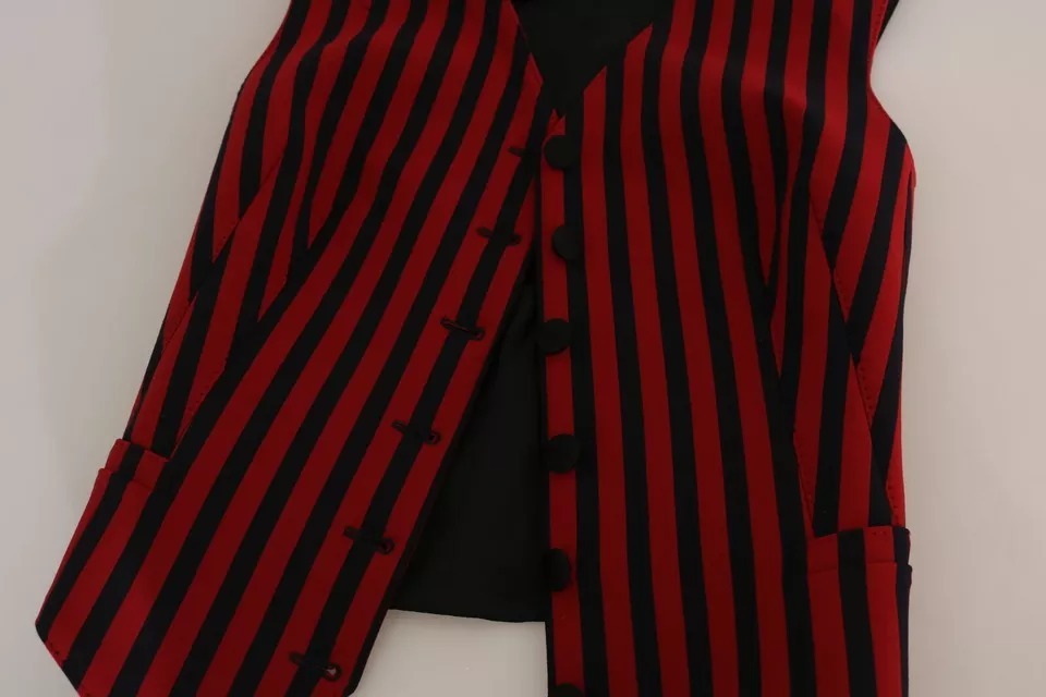 Dolce &amp; Gabbana Red Black Stripe Vest Waistcoat Blouse Top