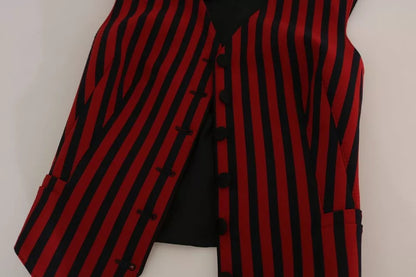 Dolce &amp; Gabbana Red Black Stripe Vest Waistcoat Blouse Top