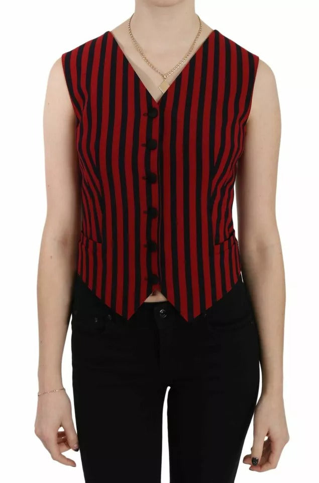 Dolce &amp; Gabbana Red Black Stripe Vest Waistcoat Blouse Top