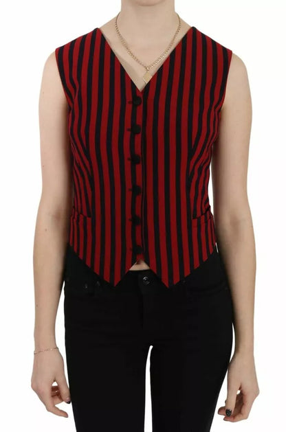 Dolce &amp; Gabbana Red Black Stripe Vest Waistcoat Blouse Top