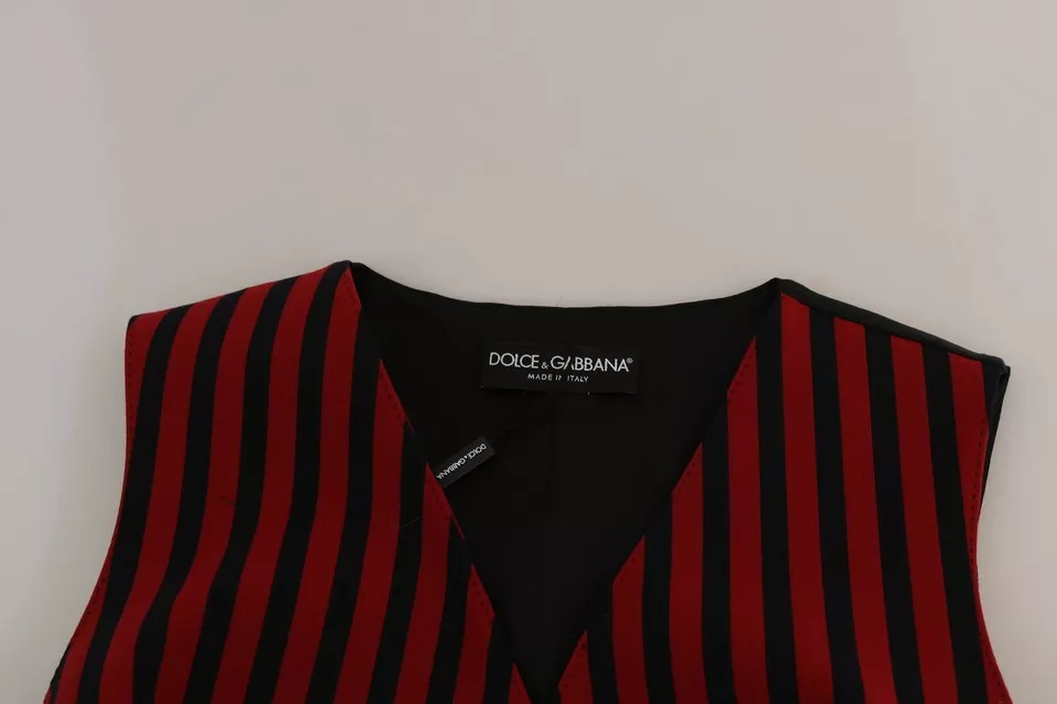 Dolce &amp; Gabbana Red Black Stripe Vest Waistcoat Blouse Top
