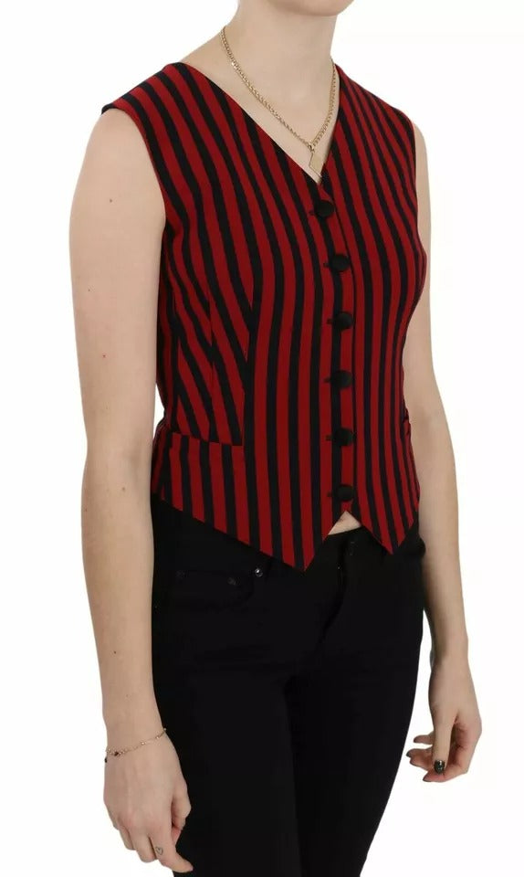 Dolce &amp; Gabbana Red Black Stripe Vest Waistcoat Blouse Top