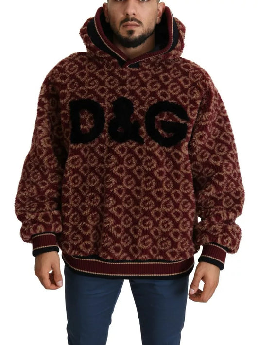 Dolce &amp; Gabbana Rot-Beige Oversize-Kapuzenpullover aus Wolle