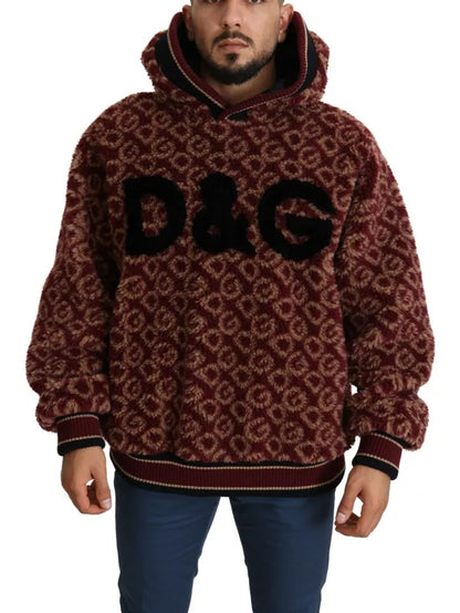 Dolce &amp; Gabbana Rot-Beige Oversize-Kapuzenpullover aus Wolle