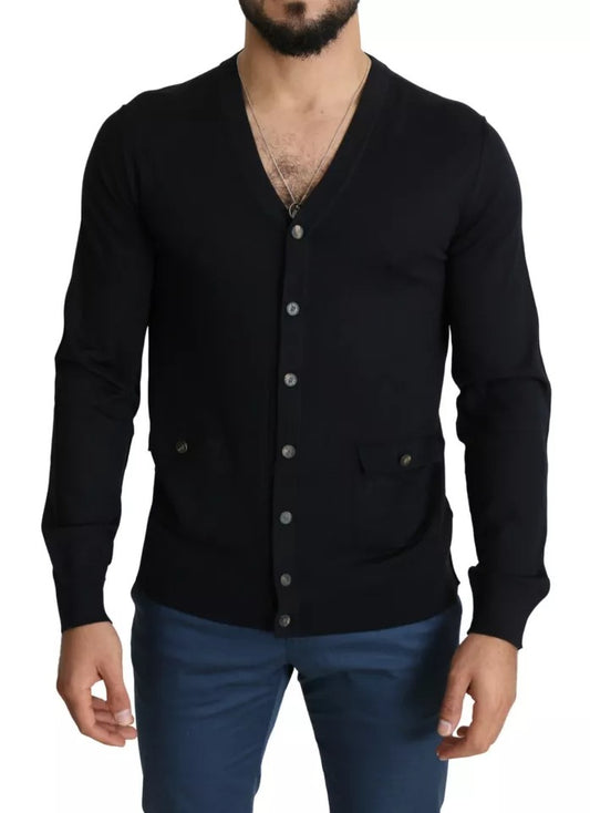 Dolce &amp; Gabbana – Schwarzer Woll-Cardigan mit Knopfleiste für Herren