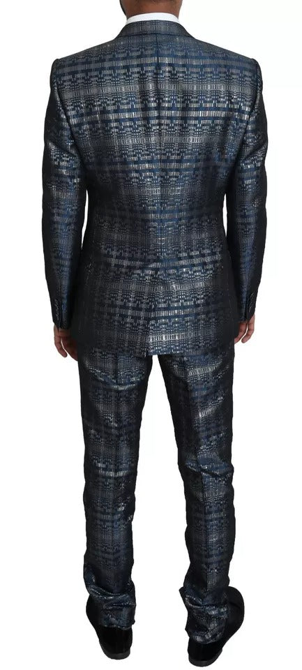 Dolce &amp; Gabbana Blue Silver Shiny 2 Piece Slim GOLD Suit