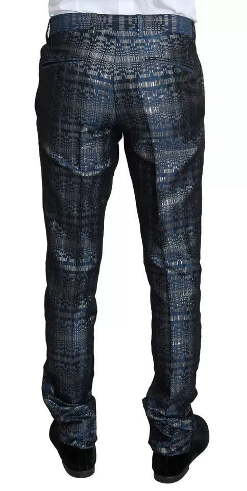 Dolce &amp; Gabbana Blue Silver Shiny 2 Piece Slim GOLD Suit