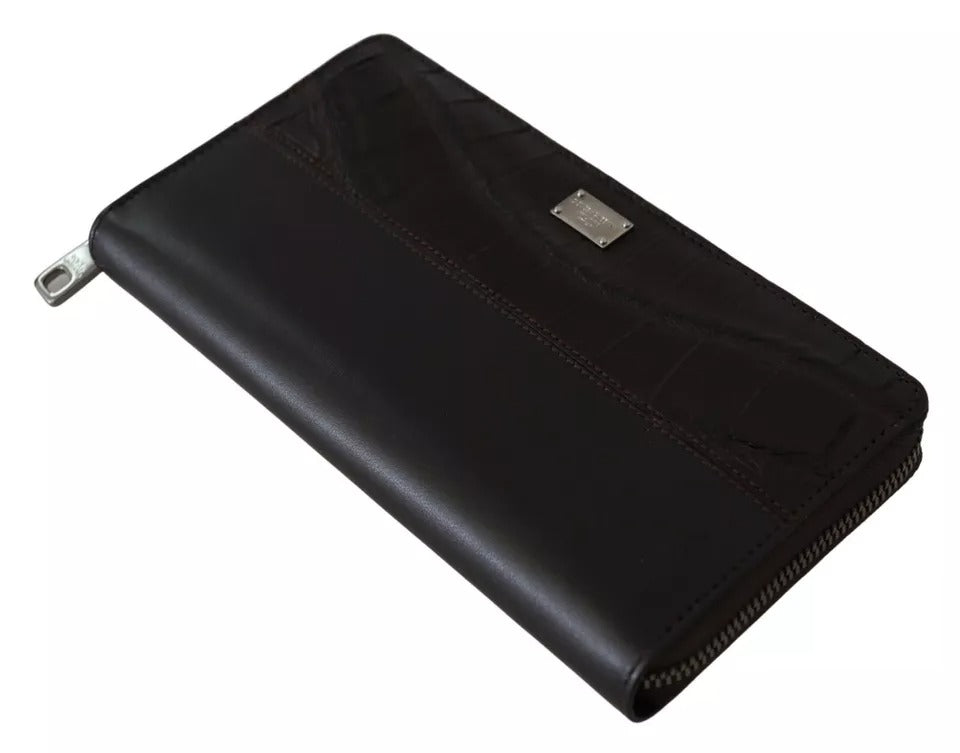 Dolce &amp; Gabbana Brown Exotic Leather Zip Around Continental Clutch Wallet
