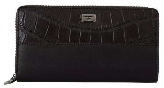 Dolce &amp; Gabbana Brown Exotic Leather Zip Around Continental Clutch Wallet