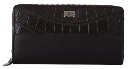 Dolce &amp; Gabbana Brown Exotic Leather Zip Around Continental Clutch Wallet