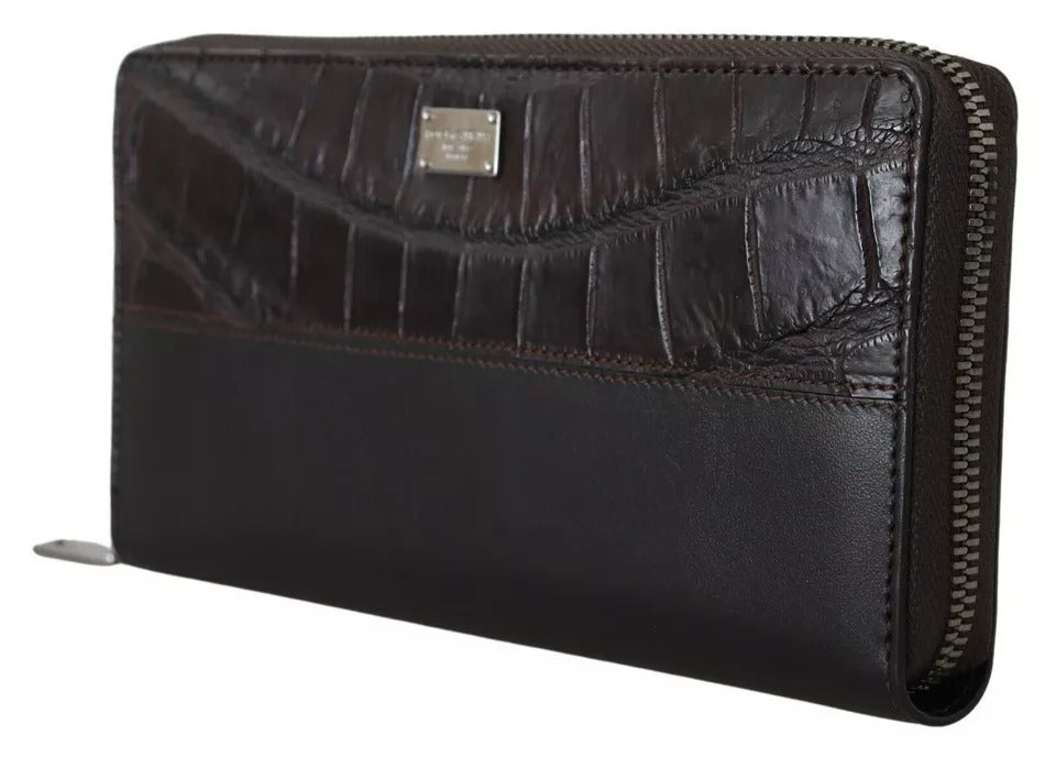 Dolce &amp; Gabbana Brown Exotic Leather Zip Around Continental Clutch Wallet