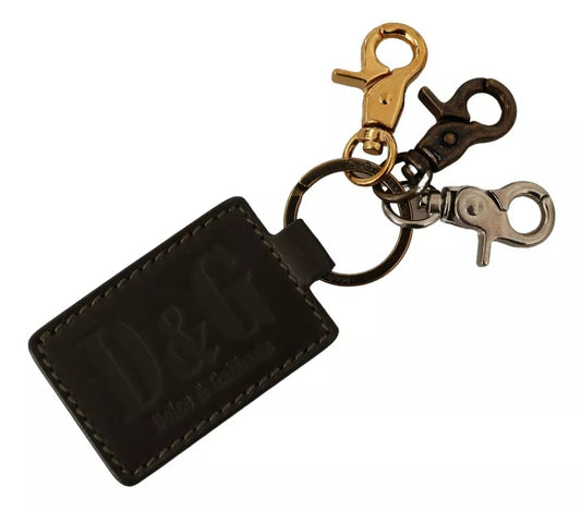 Dolce &amp; Gabbana Green Leather D&amp;G Logo Metal Ring Hook Keyring Keychain