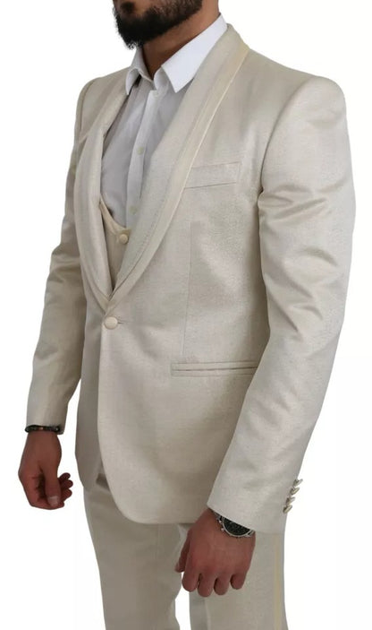 Dolce &amp; Gabbana Beige Wool Crème 3 Piece SICILIA Shawl Suit