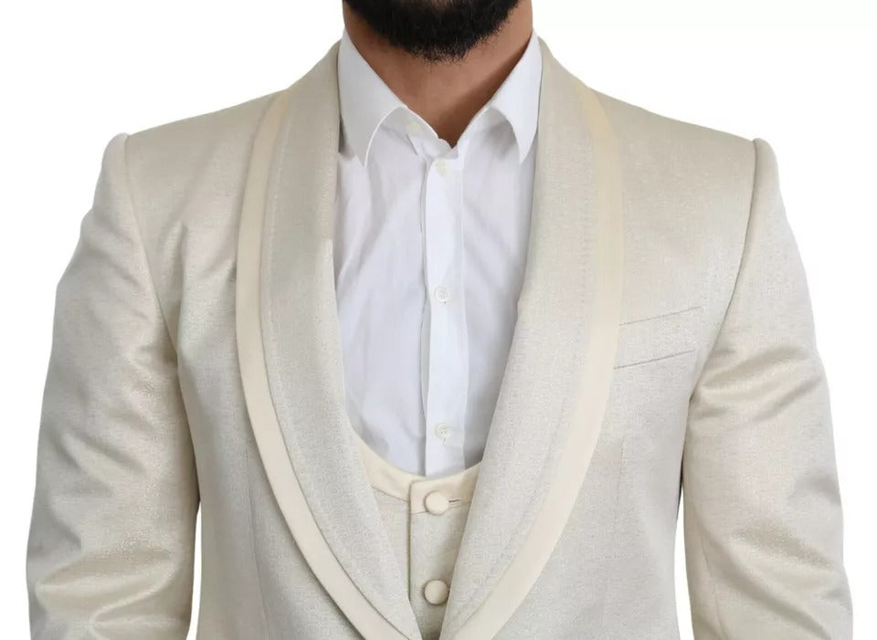 Dolce &amp; Gabbana Beige Wool Crème 3 Piece SICILIA Shawl Suit
