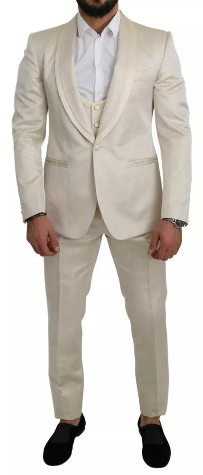 Dolce &amp; Gabbana Beige Wool Crème 3 Piece SICILIA Shawl Suit