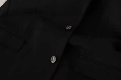 Dolce &amp; Gabbana – Slim Fit-Mantel-Blazerjacke aus schwarzer Baumwolle