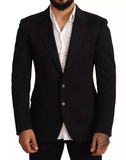 Dolce &amp; Gabbana – Slim Fit-Mantel-Blazerjacke aus schwarzer Baumwolle
