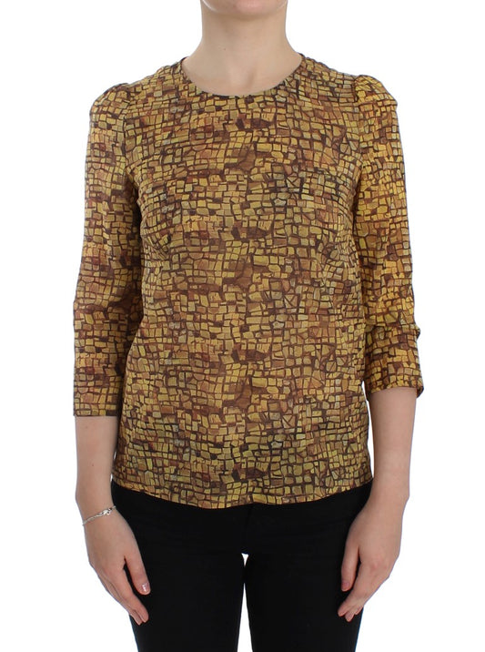 Dolce &amp; Gabbana – Mehrfarbiges Seidenblusen-T-Shirt mit Mosaik-Print
