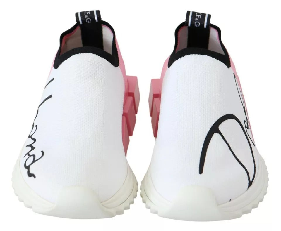 Dolce &amp; Gabbana Rosa Weiß Logo Sorrento Sneakers Schuhe