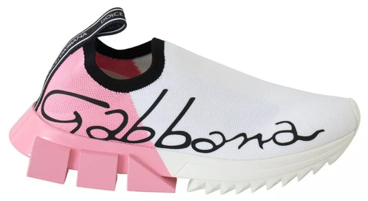Dolce &amp; Gabbana Rosa Weiß Logo Sorrento Sneakers Schuhe