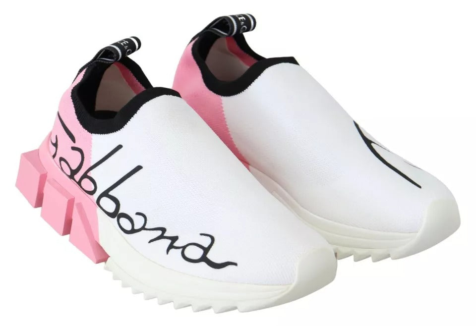 Dolce &amp; Gabbana Rosa Weiß Logo Sorrento Sneakers Schuhe