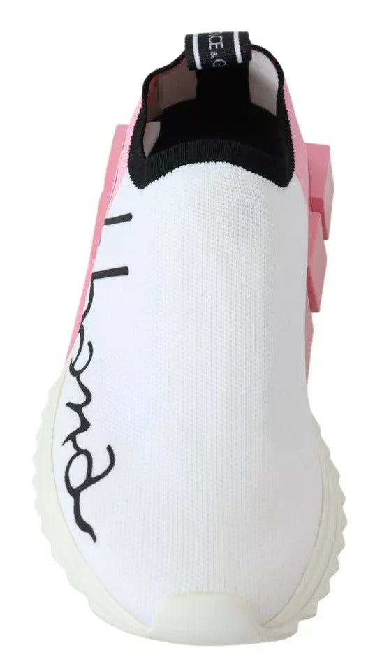 Dolce &amp; Gabbana Rosa Weiß Logo Sorrento Sneakers Schuhe