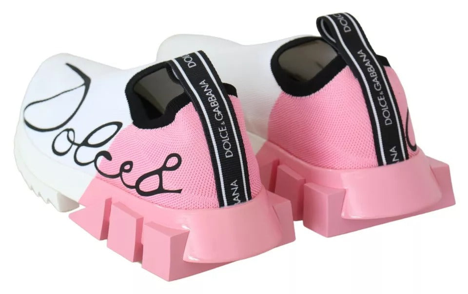 Dolce &amp; Gabbana Rosa Weiß Logo Sorrento Sneakers Schuhe