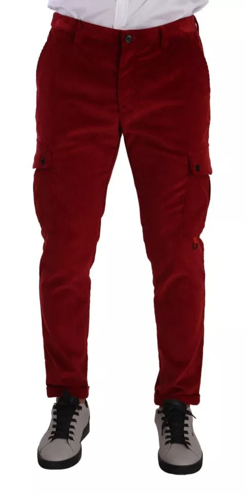 Dolce &amp; Gabbana Red Corduroy Cotton Cargo Skinny Pants