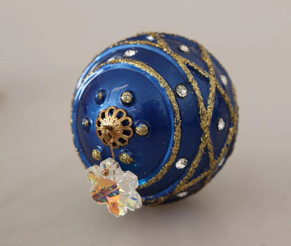 Dolce &amp; Gabbana Gold Messing Blau Weihnachtskugel Kristall Haken Schmuck Ohrringe