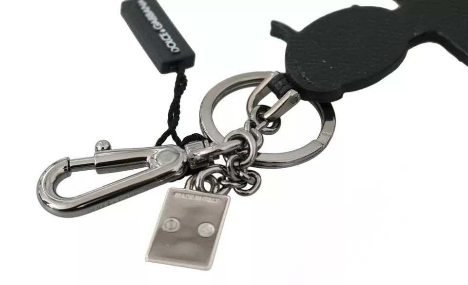 Dolce &amp; Gabbana Black Leather Fisherman Logo Badge Keyring Keychain