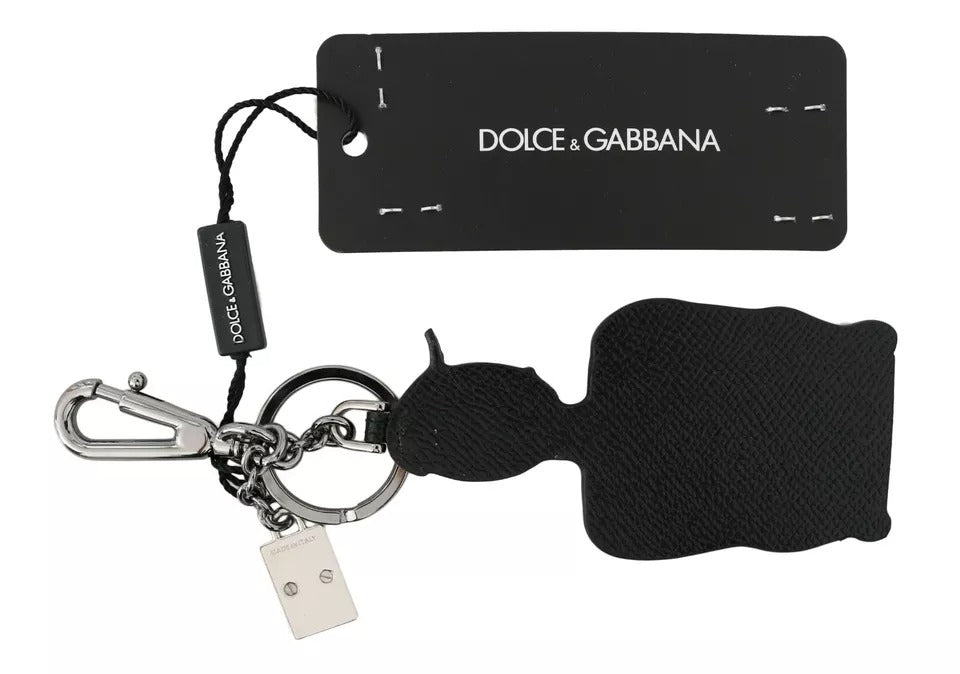 Dolce &amp; Gabbana Black Leather Fisherman Logo Badge Keyring Keychain