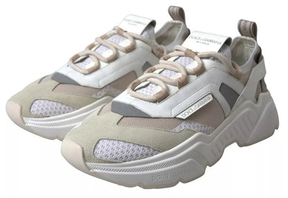 Dolce &amp; Gabbana Weiß Beige Leder Sport DAYMASTER Schuhe Sneakers