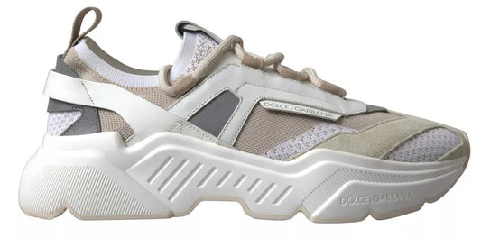 Dolce &amp; Gabbana Weiß Beige Leder Sport DAYMASTER Schuhe Sneakers