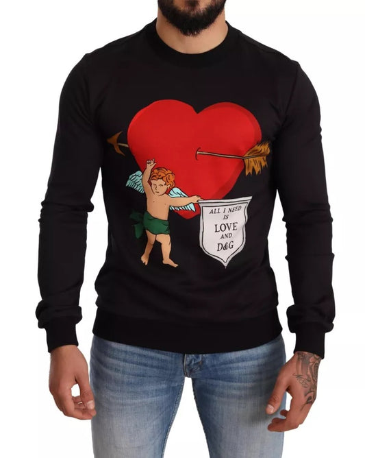 Dolce &amp; Gabbana – Schwarzer Kapuzenpullover mit Cupid-Print