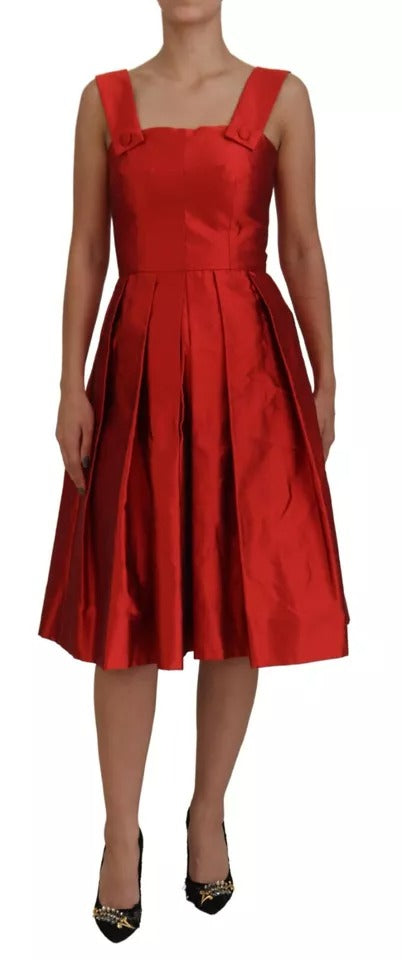 Dolce &amp; Gabbana Rotes A-Linien-Midikleid aus Satinseide mit Plissee