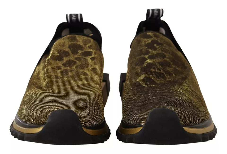 Dolce &amp; Gabbana Gold Glitter Leopard Sorrento Sneakers Schuhe