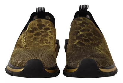 Dolce &amp; Gabbana Gold Glitter Leopard Sorrento Sneakers Schuhe